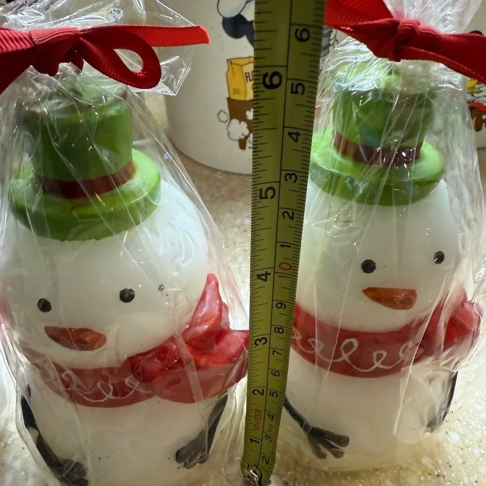 Vintage 2008 Festive Figural Snowman Candles Target Set of 3 Green Hat 6 inches